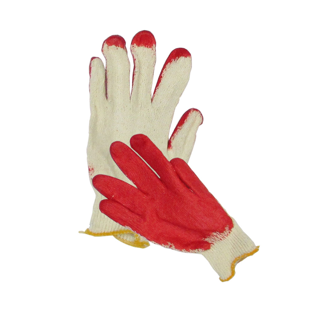 Polyester Knit Gloves Finger Red Coated, 10 PR